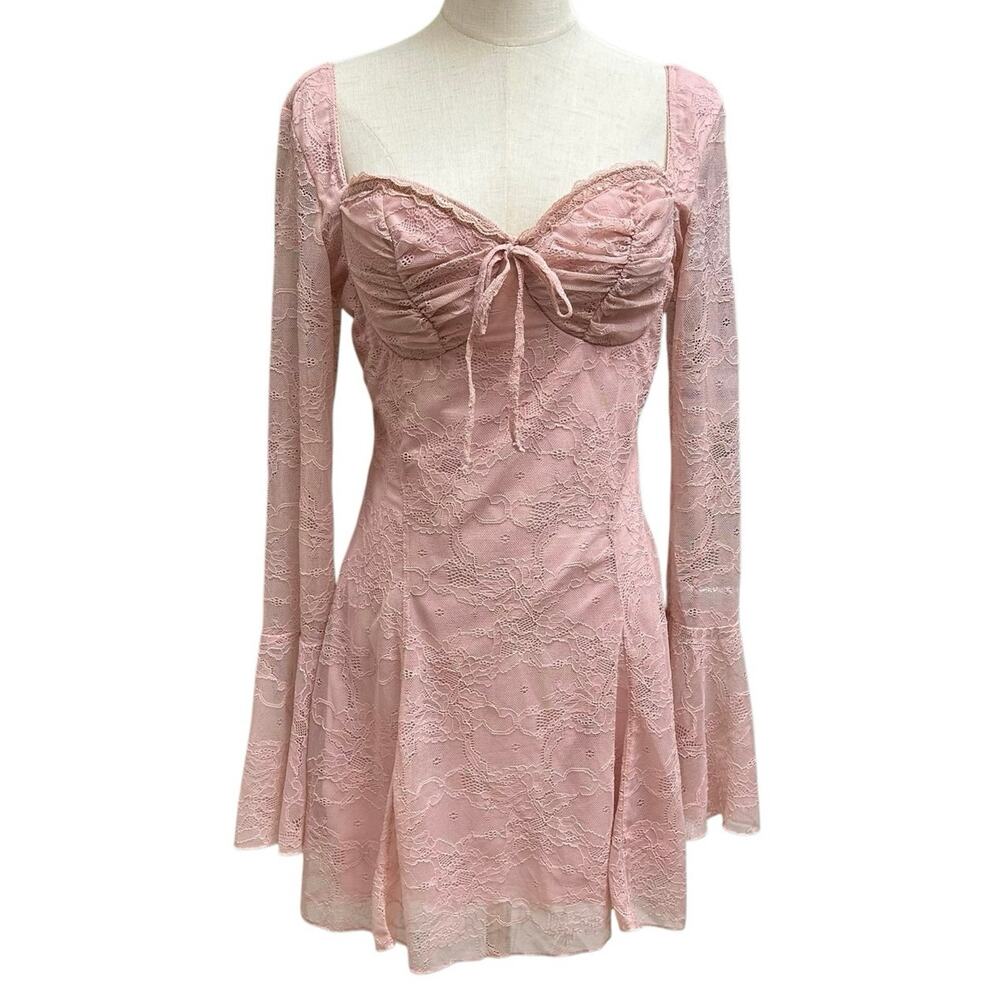 Dolls Kill Sz XL Delia’s Pink Floral Lace Mini Dress Coquette Feminine Fairycore